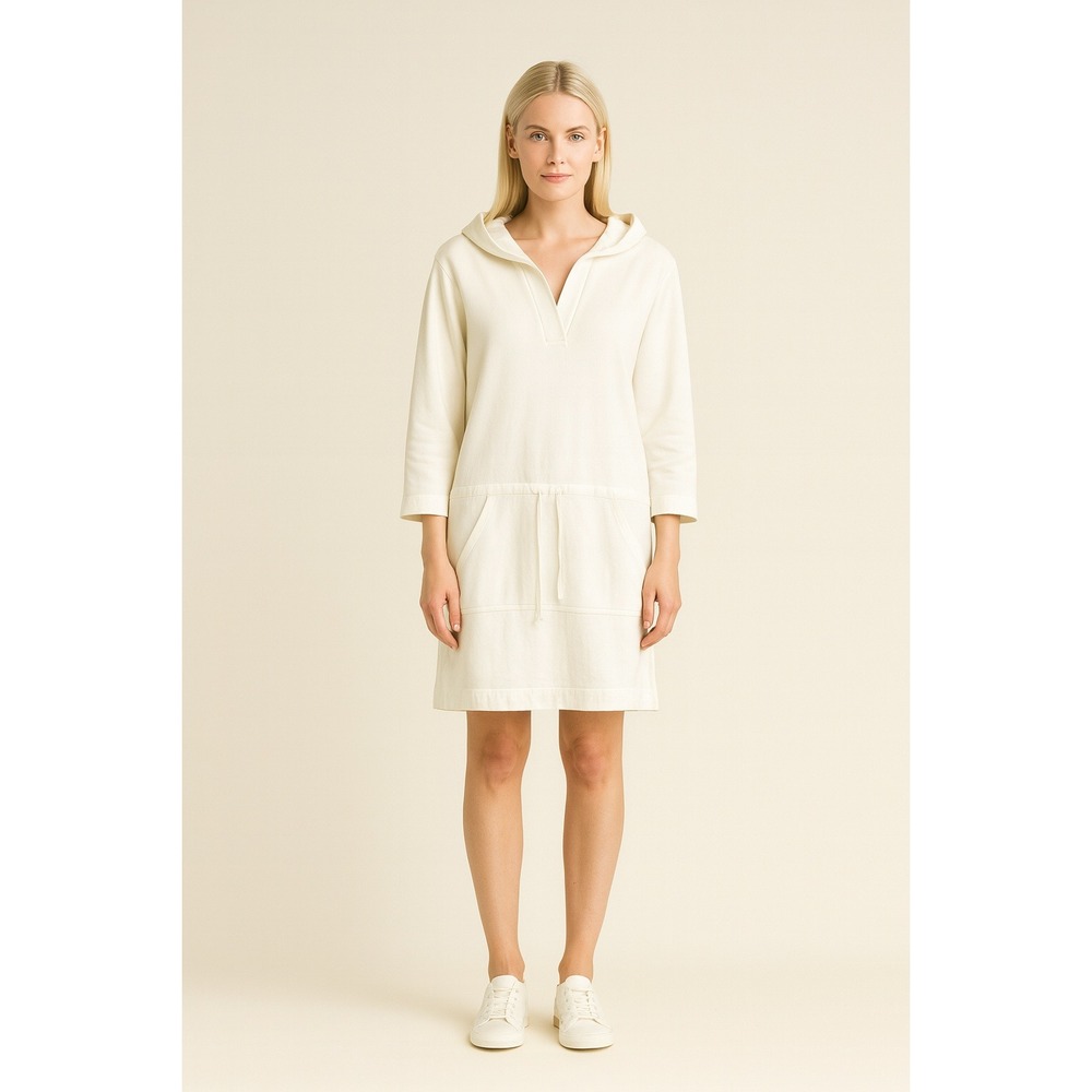 Kate Hill White‎ Hooded Dress Drawstring Pockets Casual Comfy Small